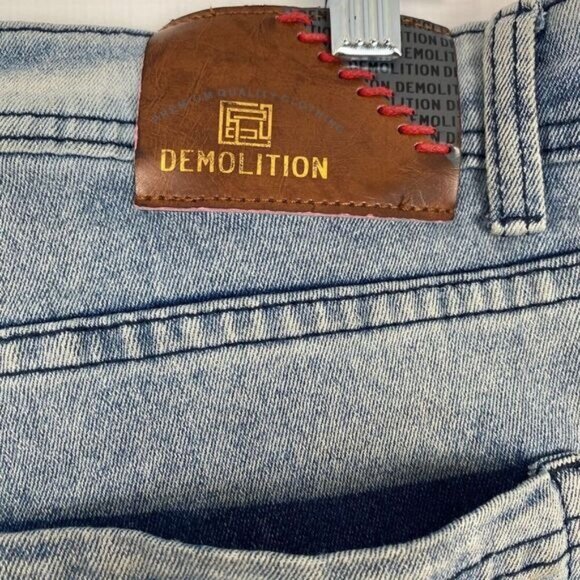 Demolition Mens Jeans shorts Y2K Size 34 Distressed Acid Washed Blue Hip Hop - Picture 7 of 12